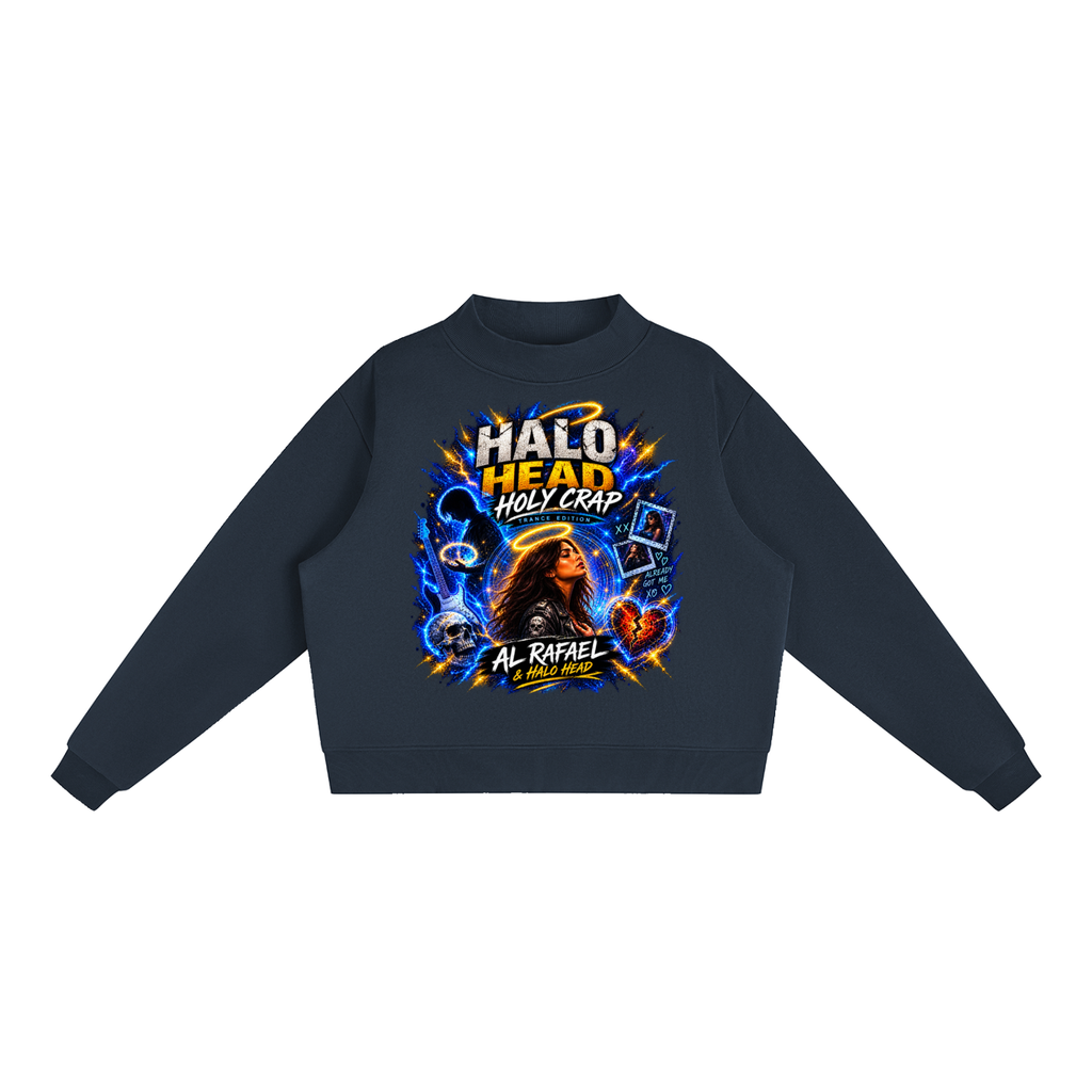 Halo Head: Holy Crap: Essential Fleece Mock-Neck Crew Sweatshirt