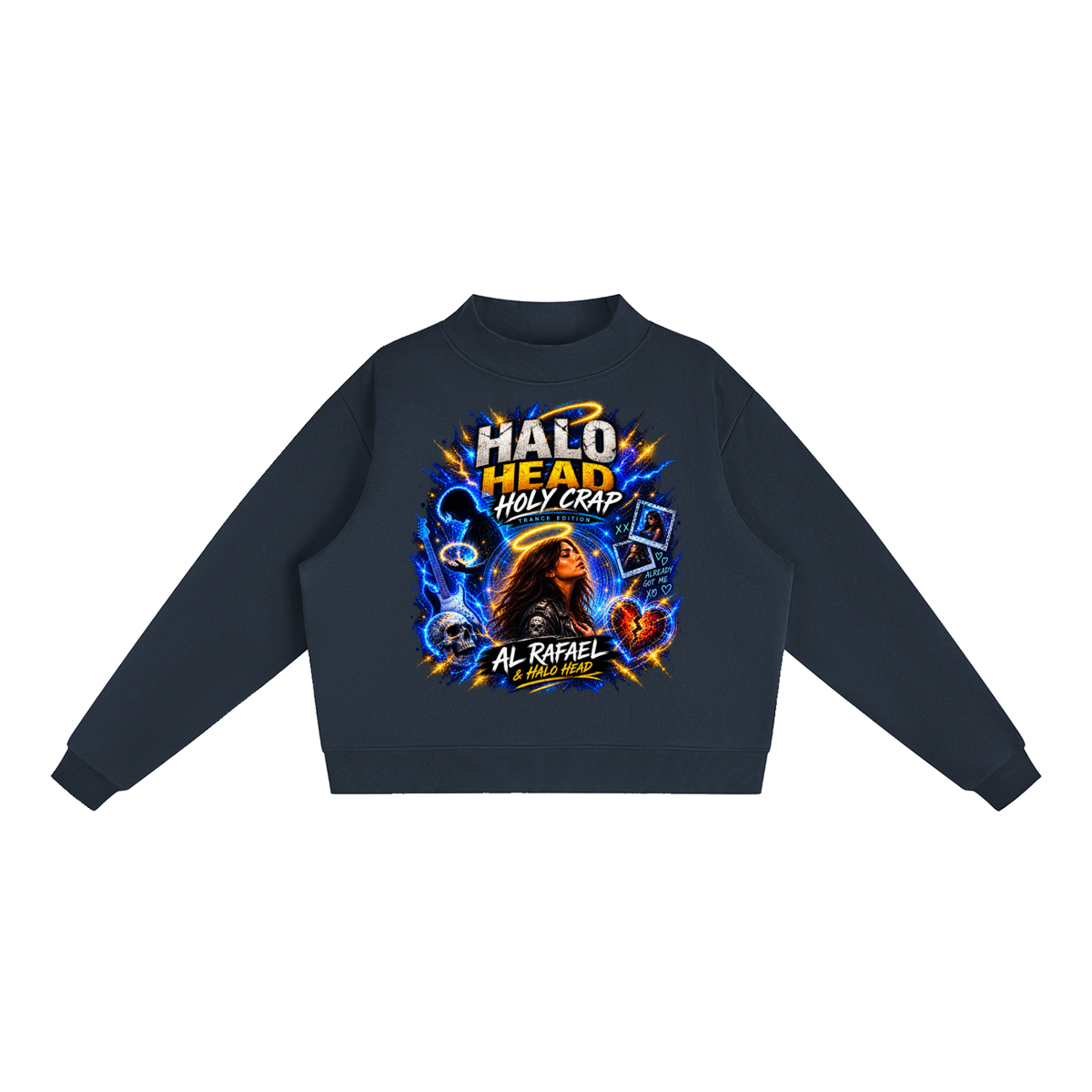 Halo Head: Holy Crap: Essential Fleece Mock-Neck Crew Sweatshirt