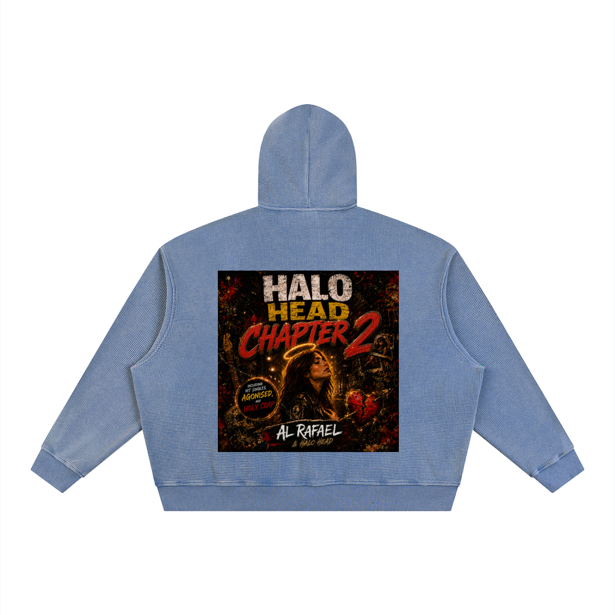 Unisex Vintage Wash Boxy Waffle Full Zip Hoodie