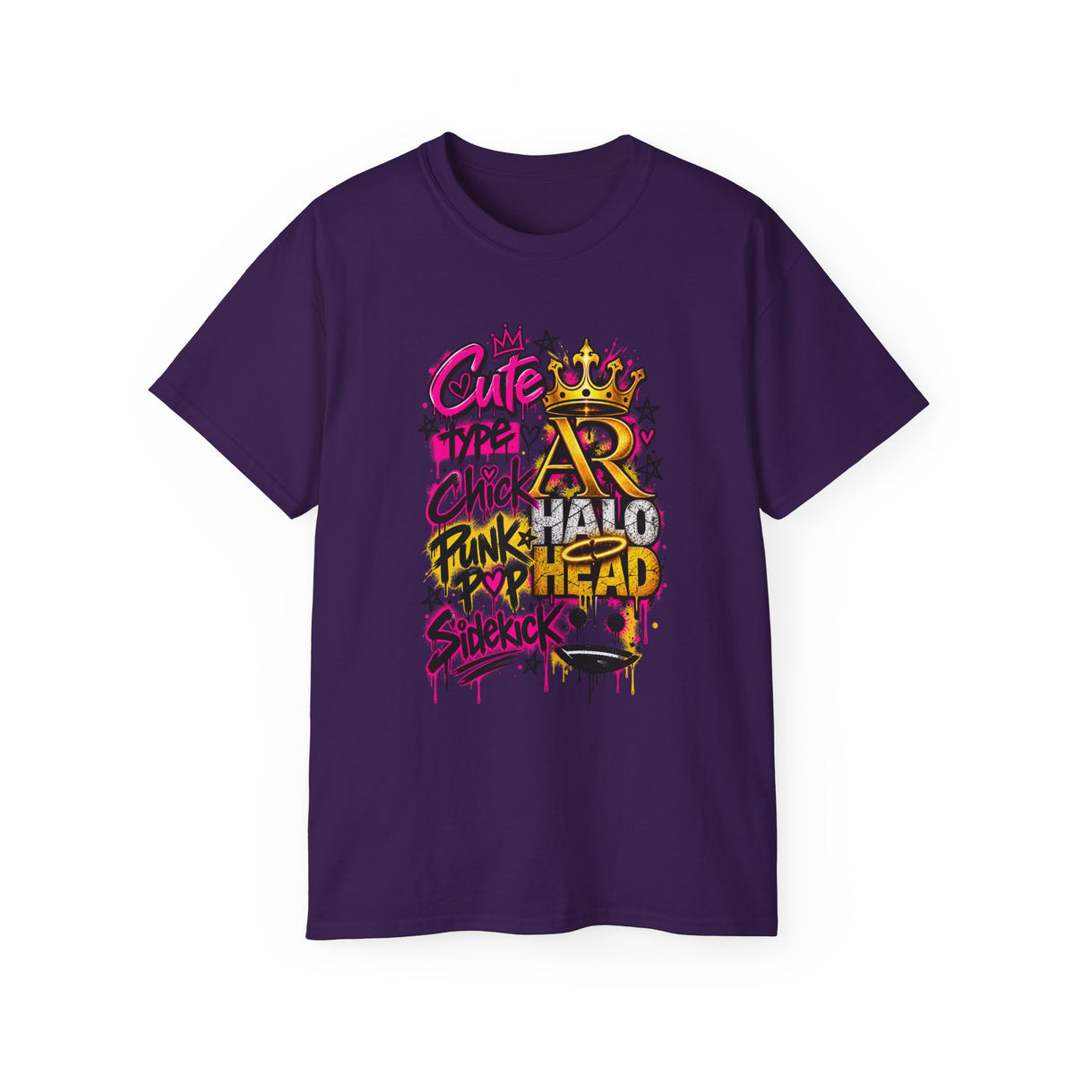 Graffiti Crown Street Tee — "Cute Chick Punk Halo Head" Graphic Shirt