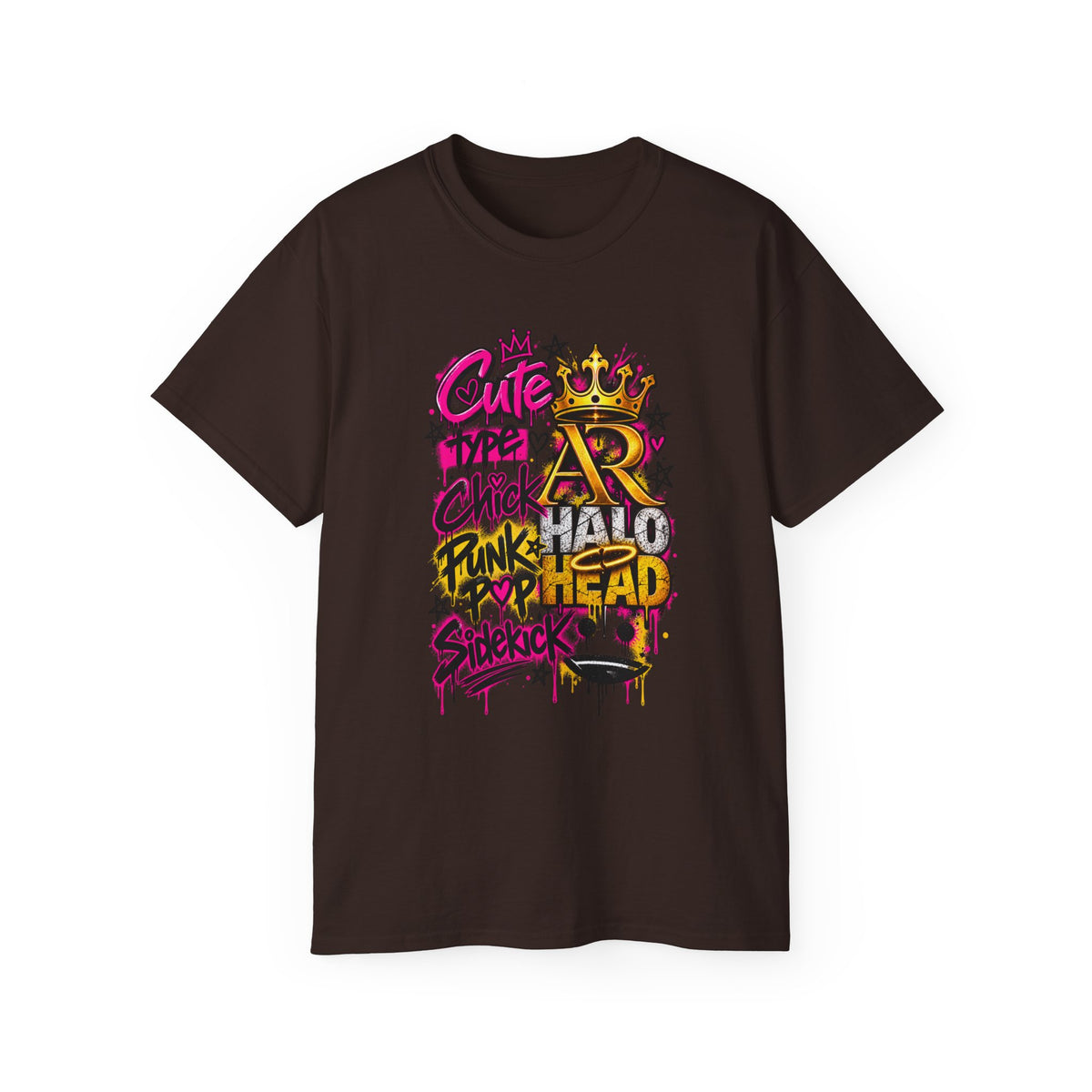 Graffiti Crown Street Tee — "Cute Chick Punk Halo Head" Graphic Shirt