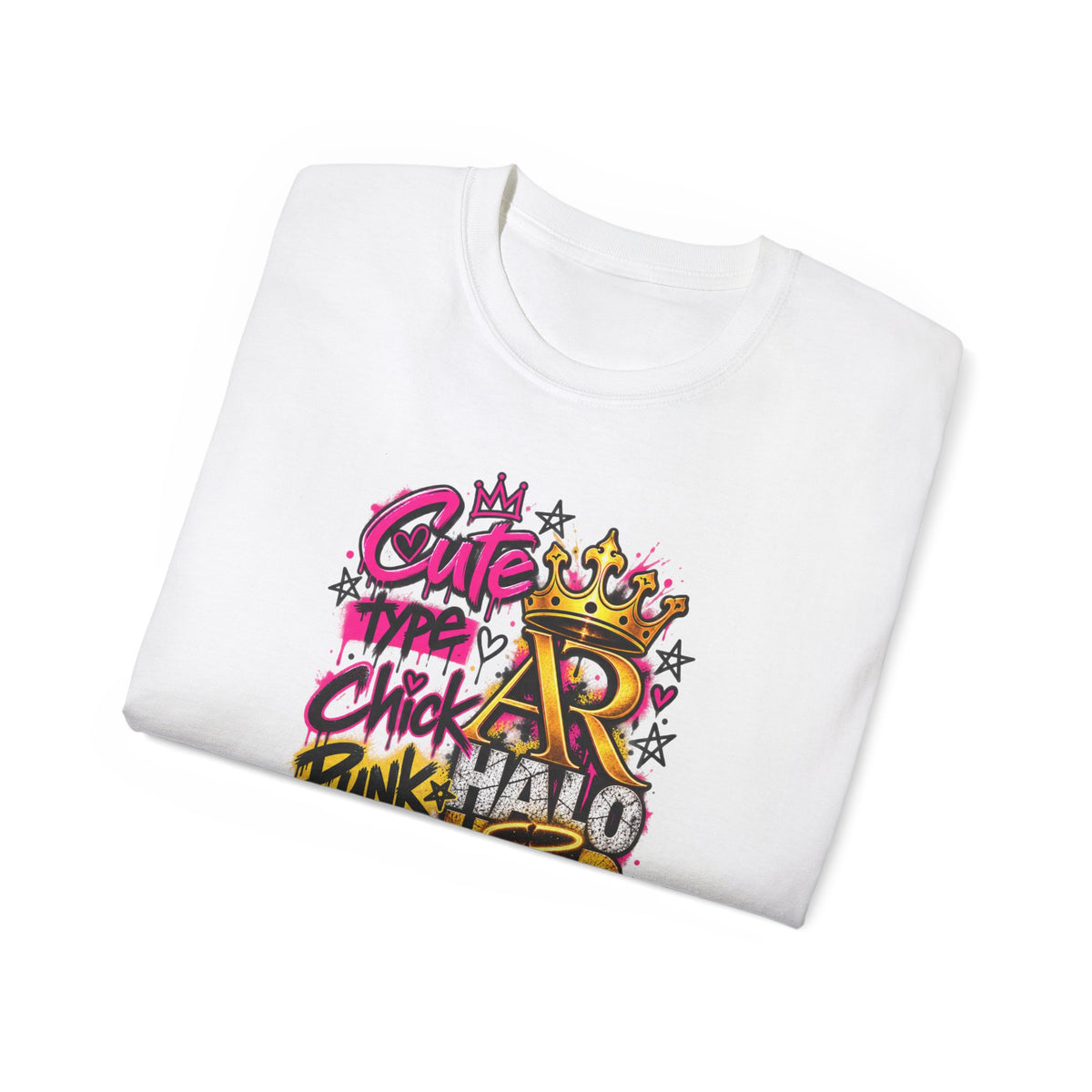 Graffiti Crown Street Tee — "Cute Chick Punk Halo Head" Graphic Shirt