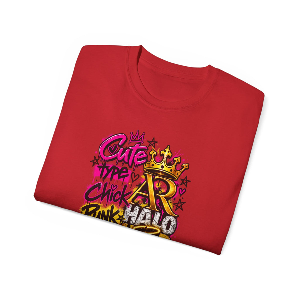 Graffiti Crown Street Tee — "Cute Chick Punk Halo Head" Graphic Shirt