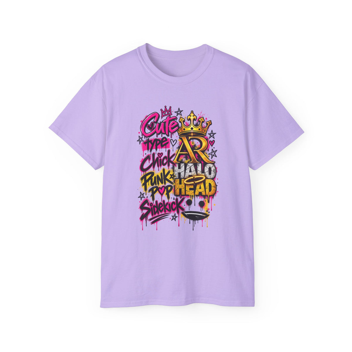 Graffiti Crown Street Tee — "Cute Chick Punk Halo Head" Graphic Shirt