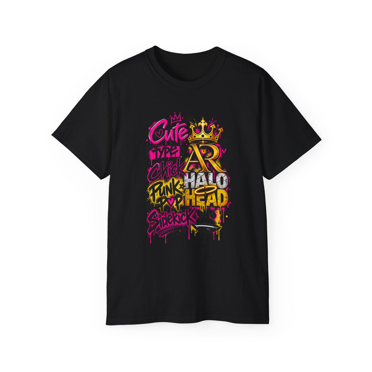 Graffiti Crown Street Tee — "Cute Chick Punk Halo Head" Graphic Shirt