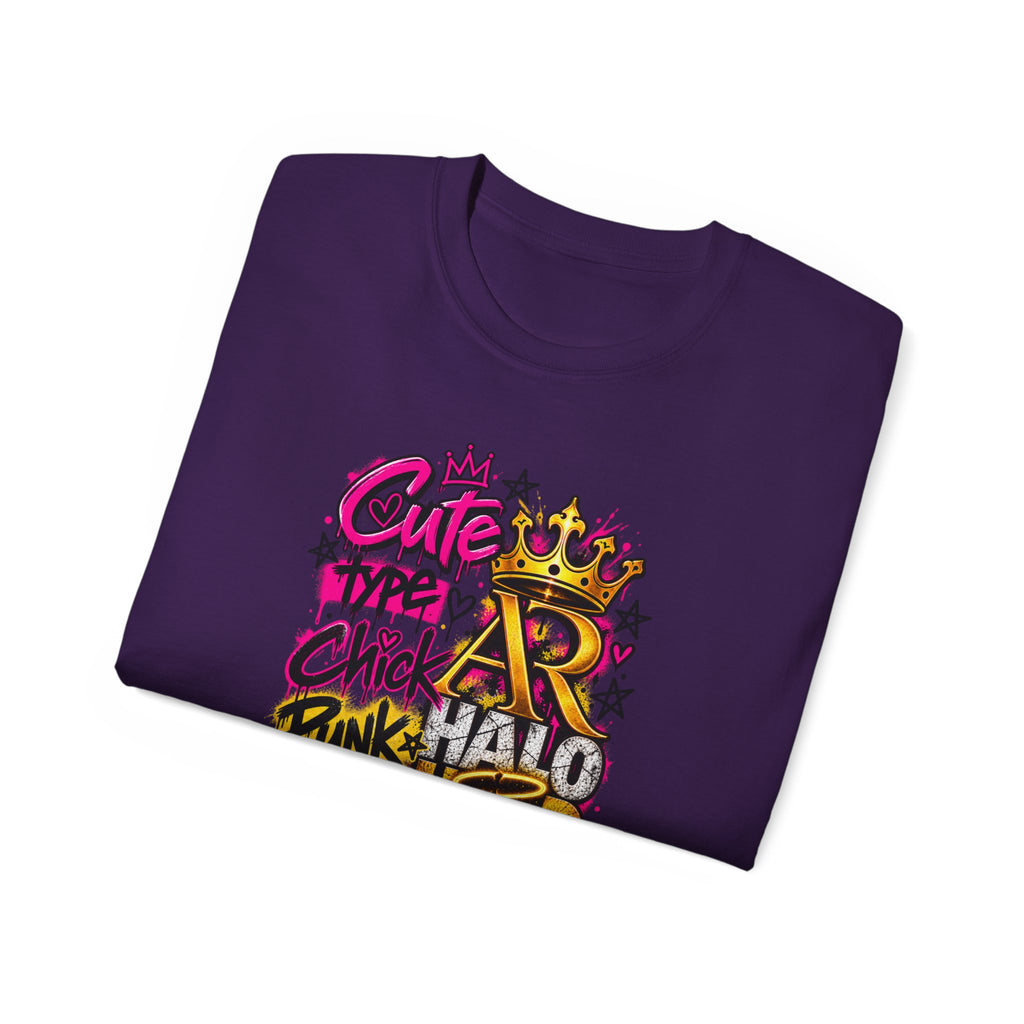 Graffiti Crown Street Tee — "Cute Chick Punk Halo Head" Graphic Shirt