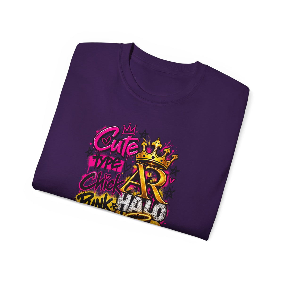 Graffiti Crown Street Tee — "Cute Chick Punk Halo Head" Graphic Shirt