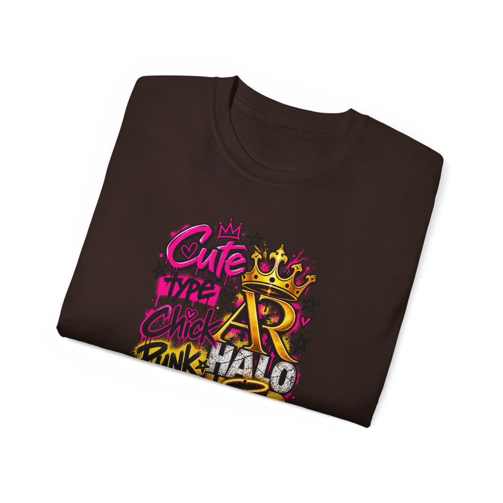 Graffiti Crown Street Tee — "Cute Chick Punk Halo Head" Graphic Shirt