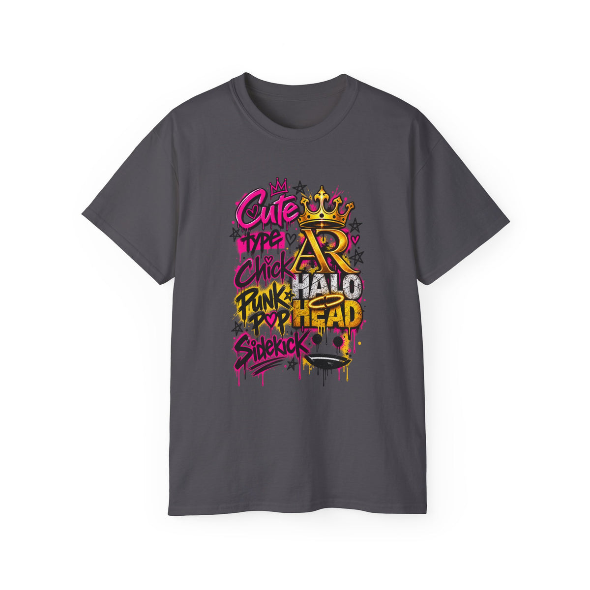 Graffiti Crown Street Tee — "Cute Chick Punk Halo Head" Graphic Shirt