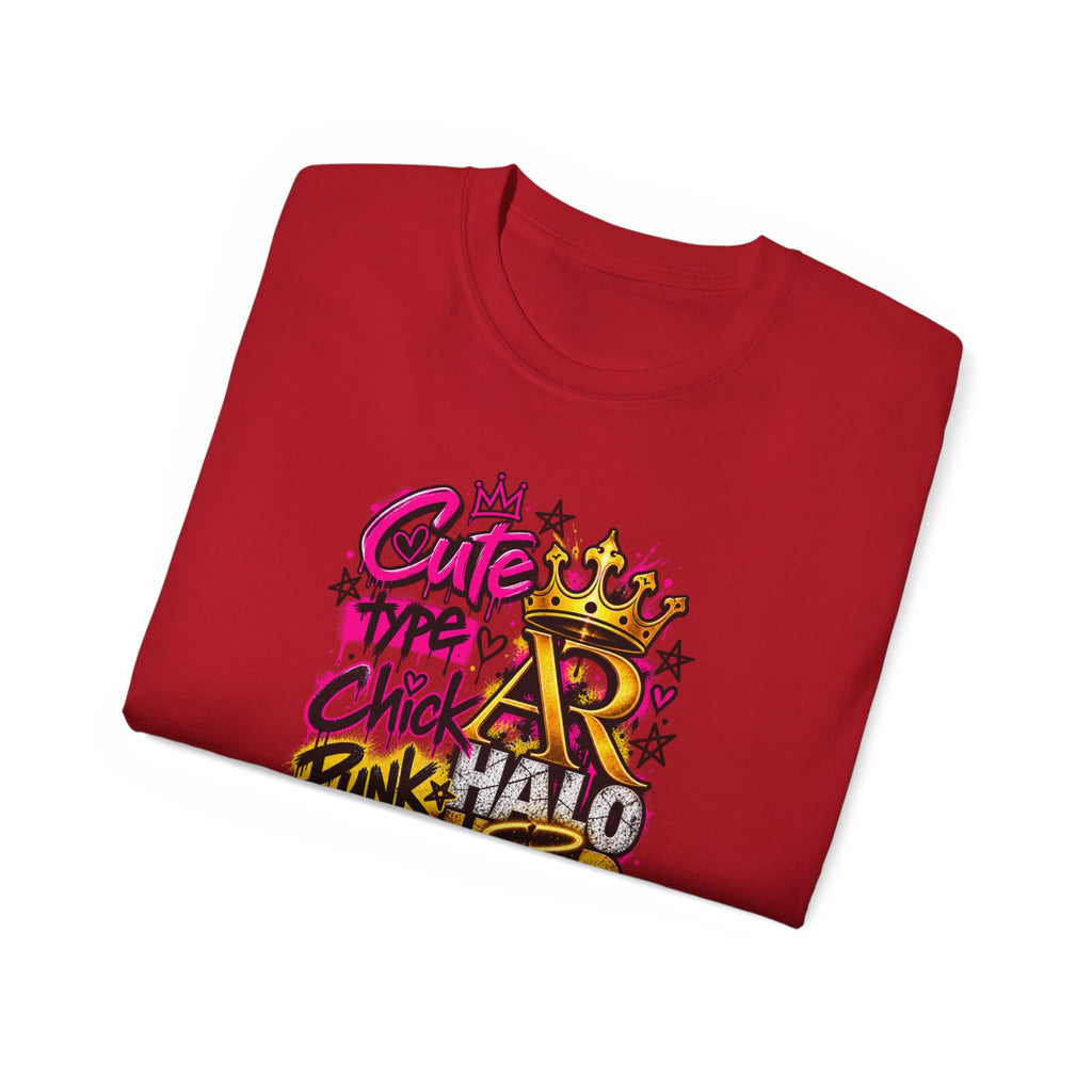 Graffiti Crown Street Tee — "Cute Chick Punk Halo Head" Graphic Shirt