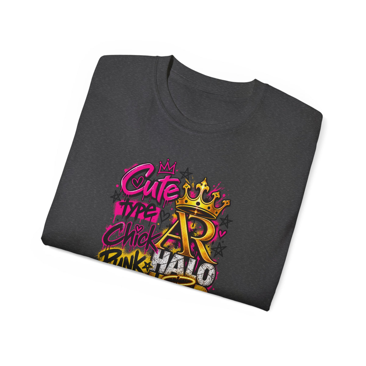 Graffiti Crown Street Tee — "Cute Chick Punk Halo Head" Graphic Shirt