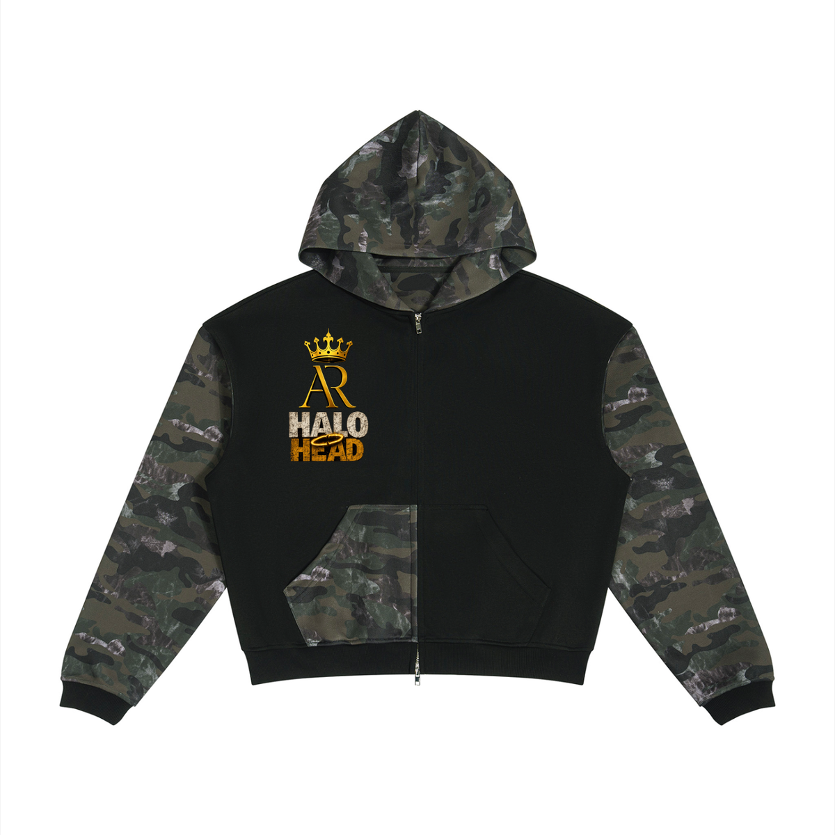 Unisex Colorblock Camo Full Zip Boxy Hoodie