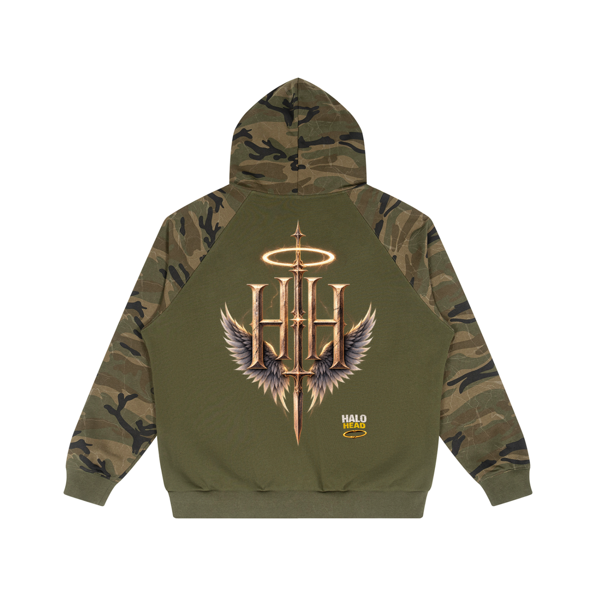 Unisex Camo-Splice Raglan Zip Hoodie