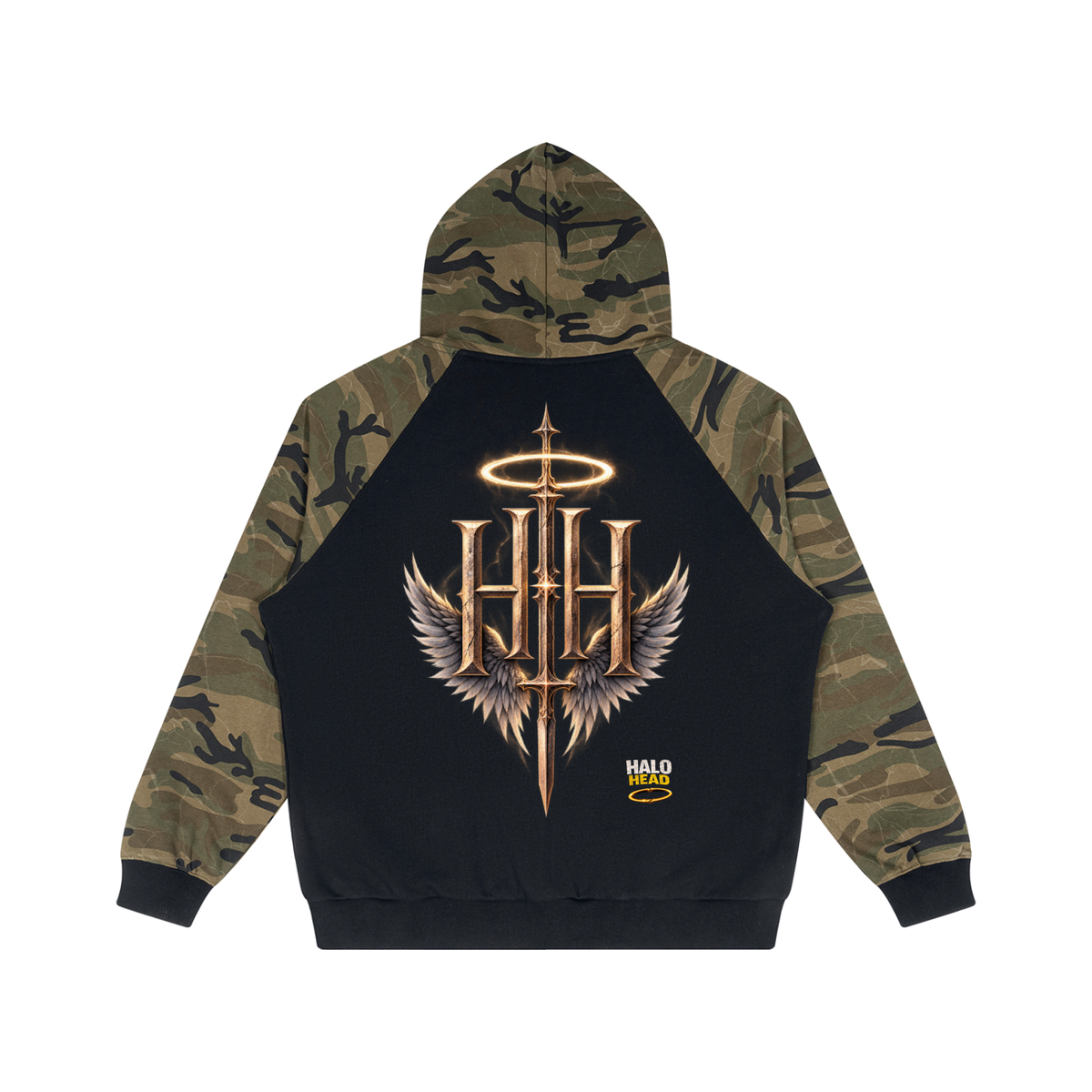 Unisex Camo-Splice Raglan Zip Hoodie