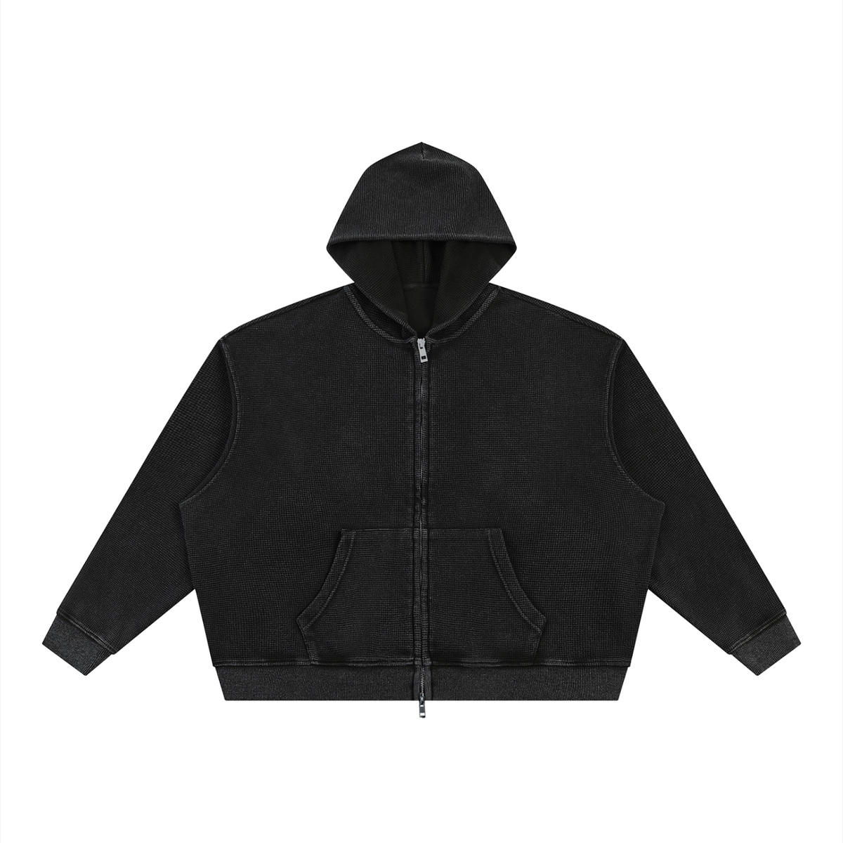 Unisex Vintage Wash Boxy Waffle Full Zip Hoodie