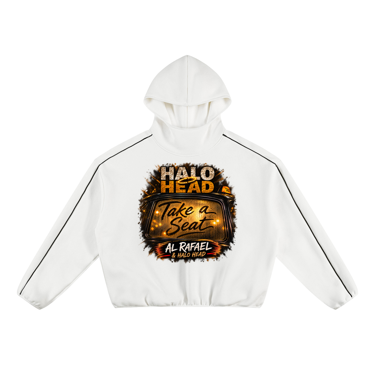 Take a Seat Unisex Boxy Piping Fleece Hoodie: AR Halo Head