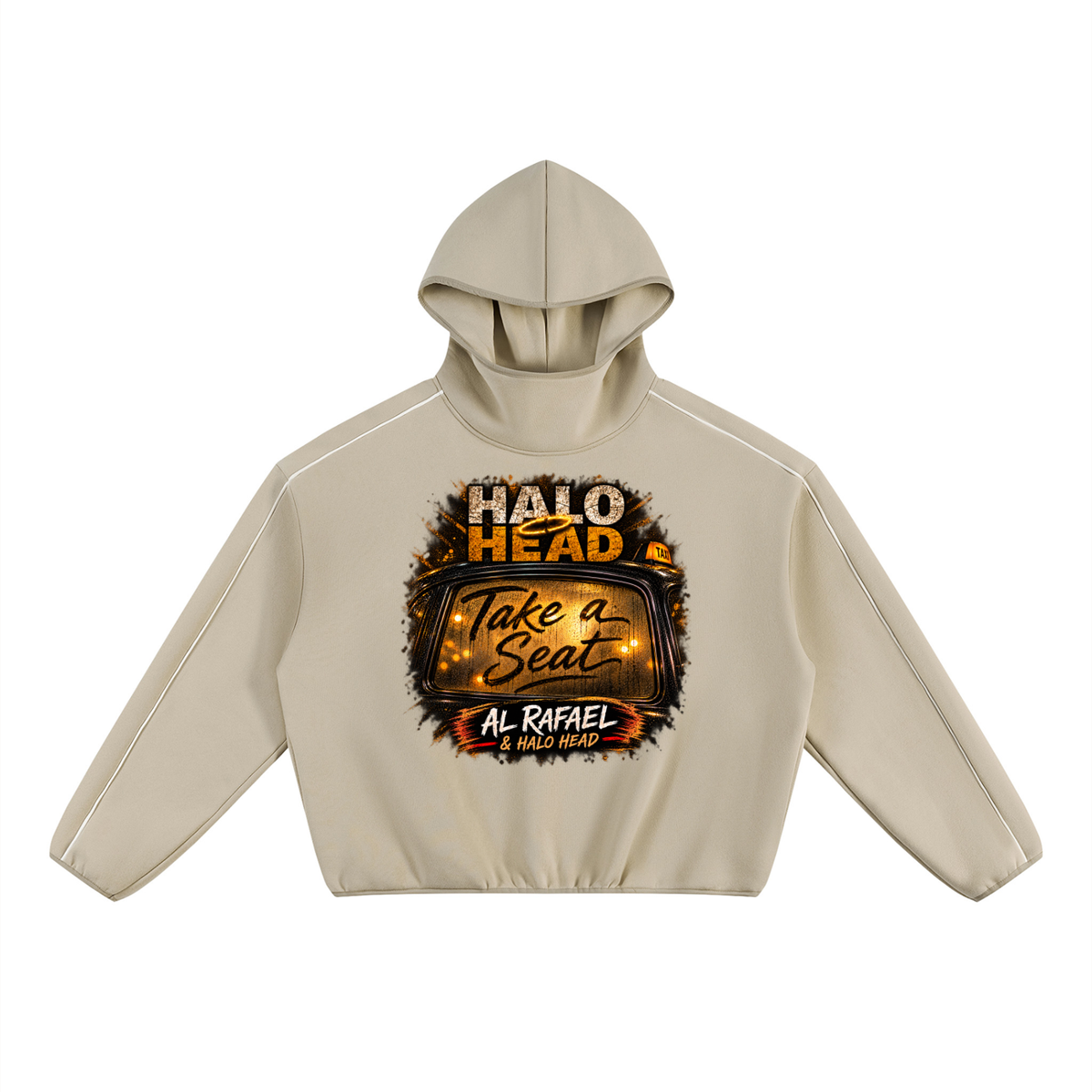 Take a Seat Unisex Boxy Piping Fleece Hoodie: AR Halo Head