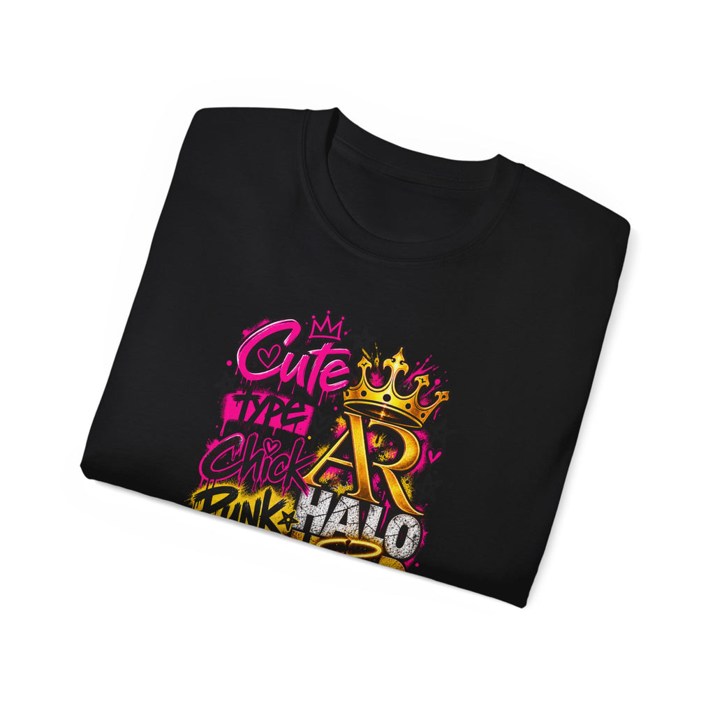 Graffiti Crown Street Tee — "Cute Chick Punk Halo Head" Graphic Shirt