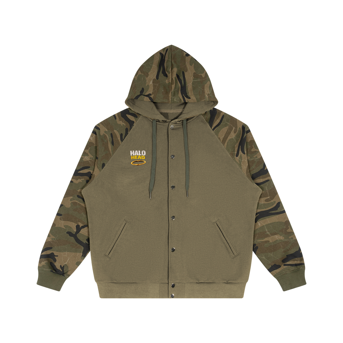 Unisex Camo-Splice Raglan Zip Hoodie