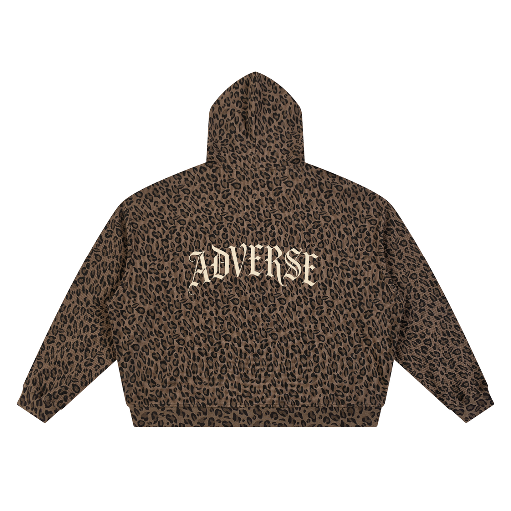 Unisex Leopard Print Waffle Full Zip Hoodie