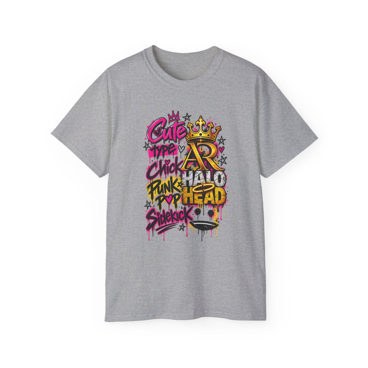 Graffiti Crown Street Tee — "Cute Chick Punk Halo Head" Graphic Shirt