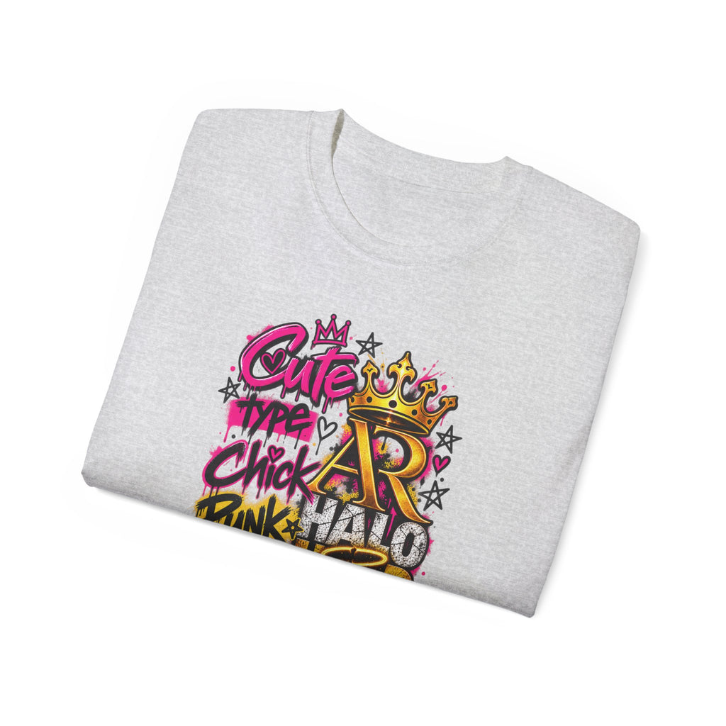 Graffiti Crown Street Tee — "Cute Chick Punk Halo Head" Graphic Shirt
