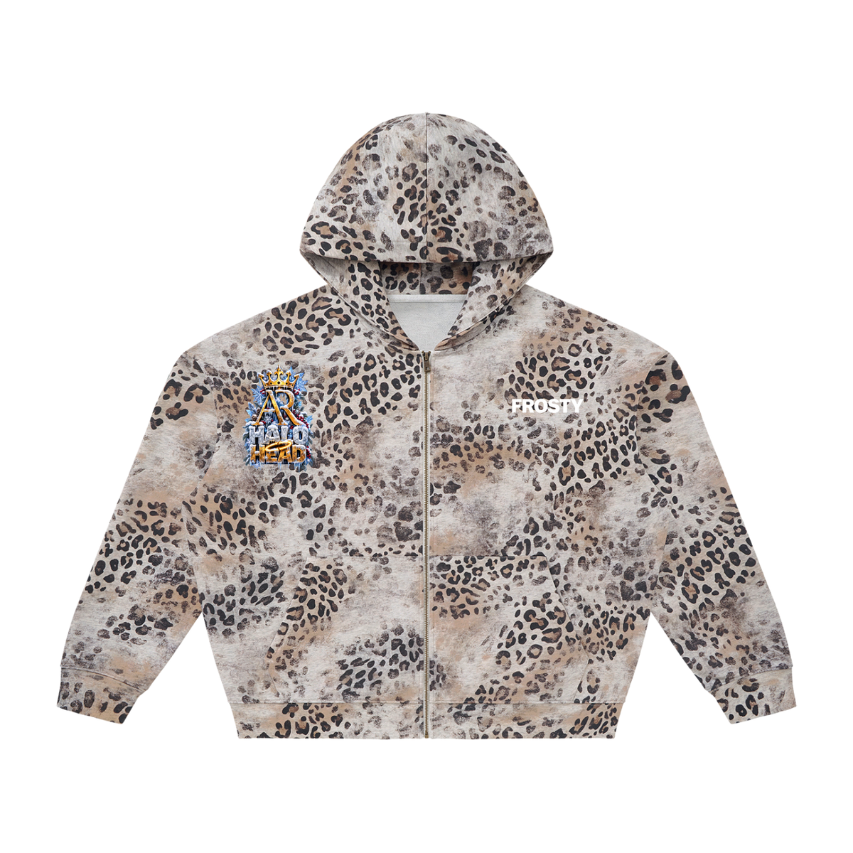 Unisex Vintage Wash Leopard Full Zip Hoodie