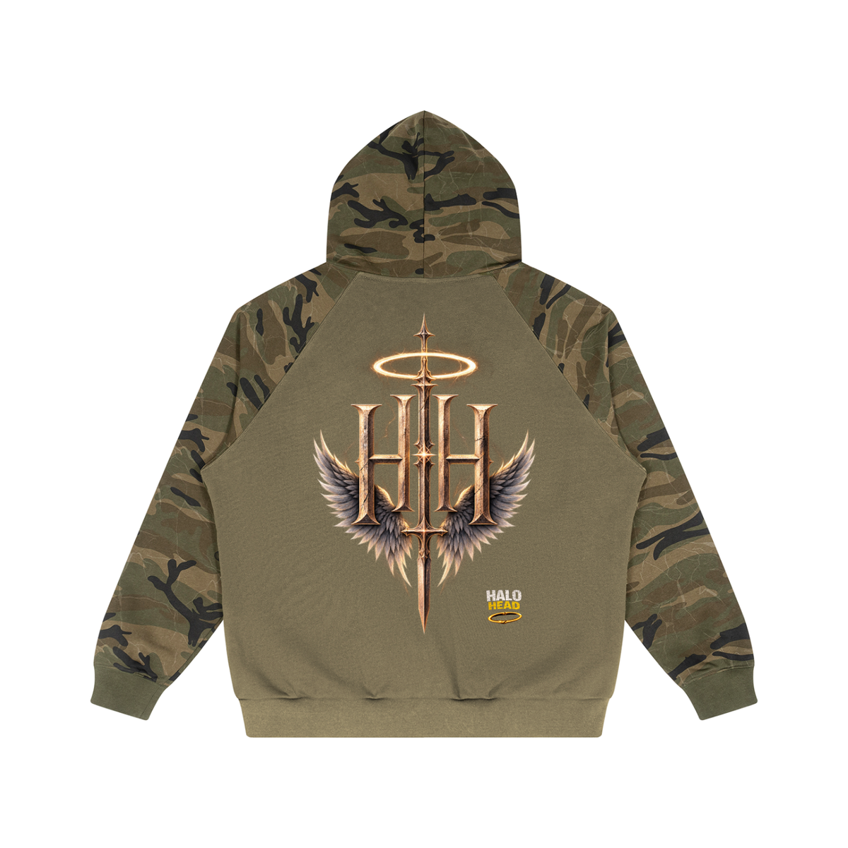Unisex Camo-Splice Raglan Zip Hoodie