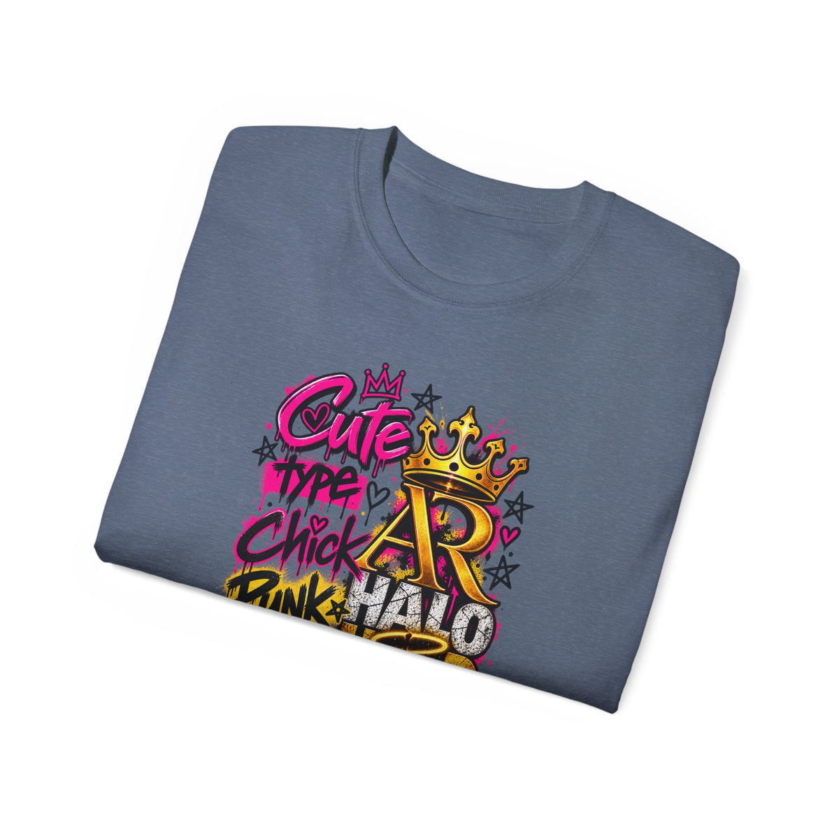 Graffiti Crown Street Tee — "Cute Chick Punk Halo Head" Graphic Shirt