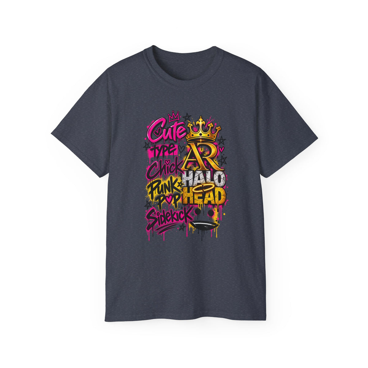 Graffiti Crown Street Tee — "Cute Chick Punk Halo Head" Graphic Shirt