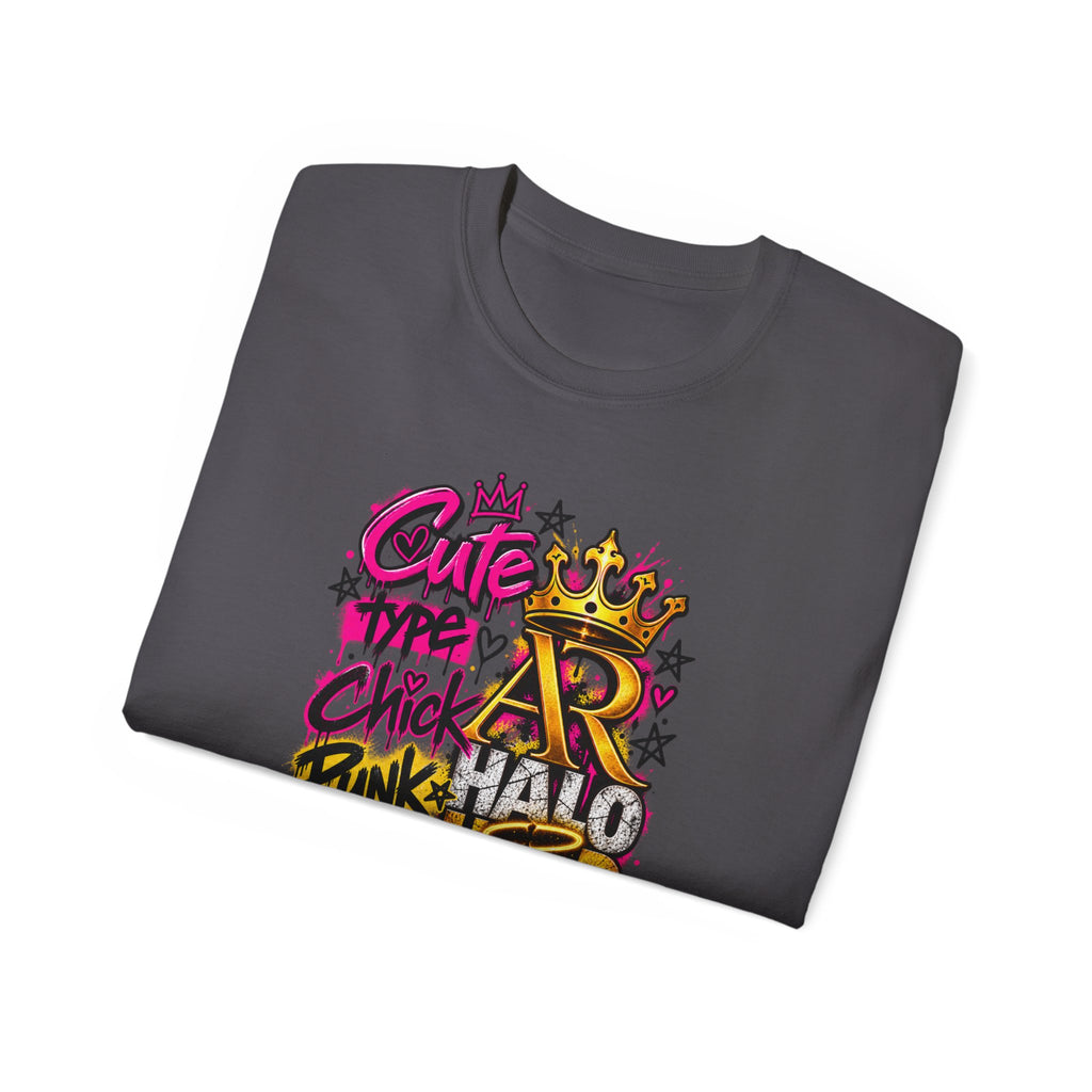 Graffiti Crown Street Tee — "Cute Chick Punk Halo Head" Graphic Shirt