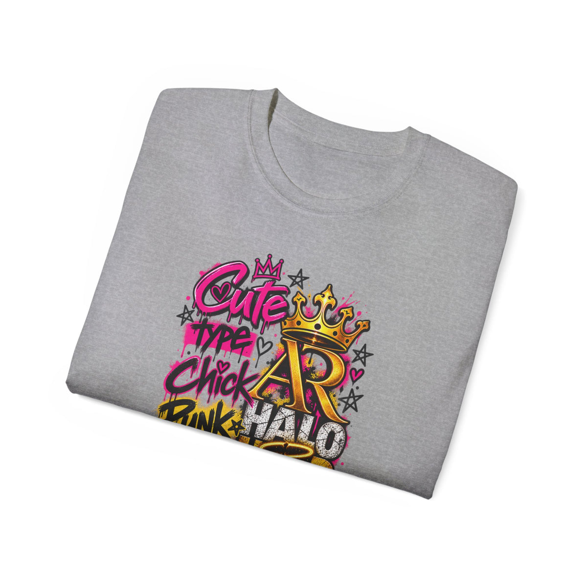 Graffiti Crown Street Tee — "Cute Chick Punk Halo Head" Graphic Shirt