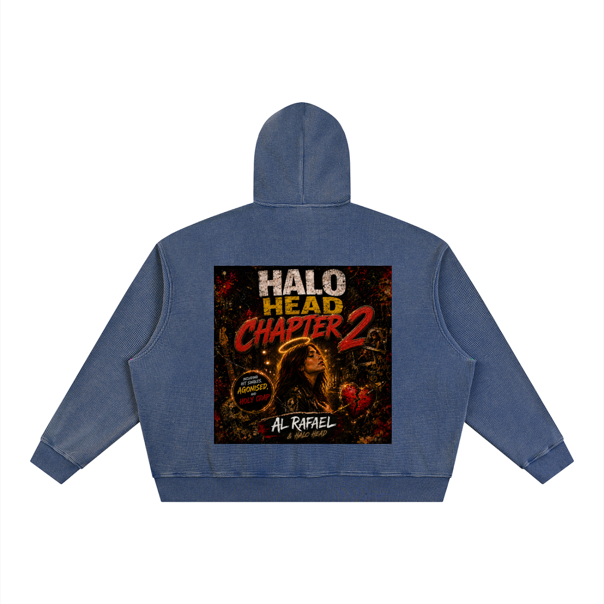 Unisex Vintage Wash Boxy Waffle Full Zip Hoodie