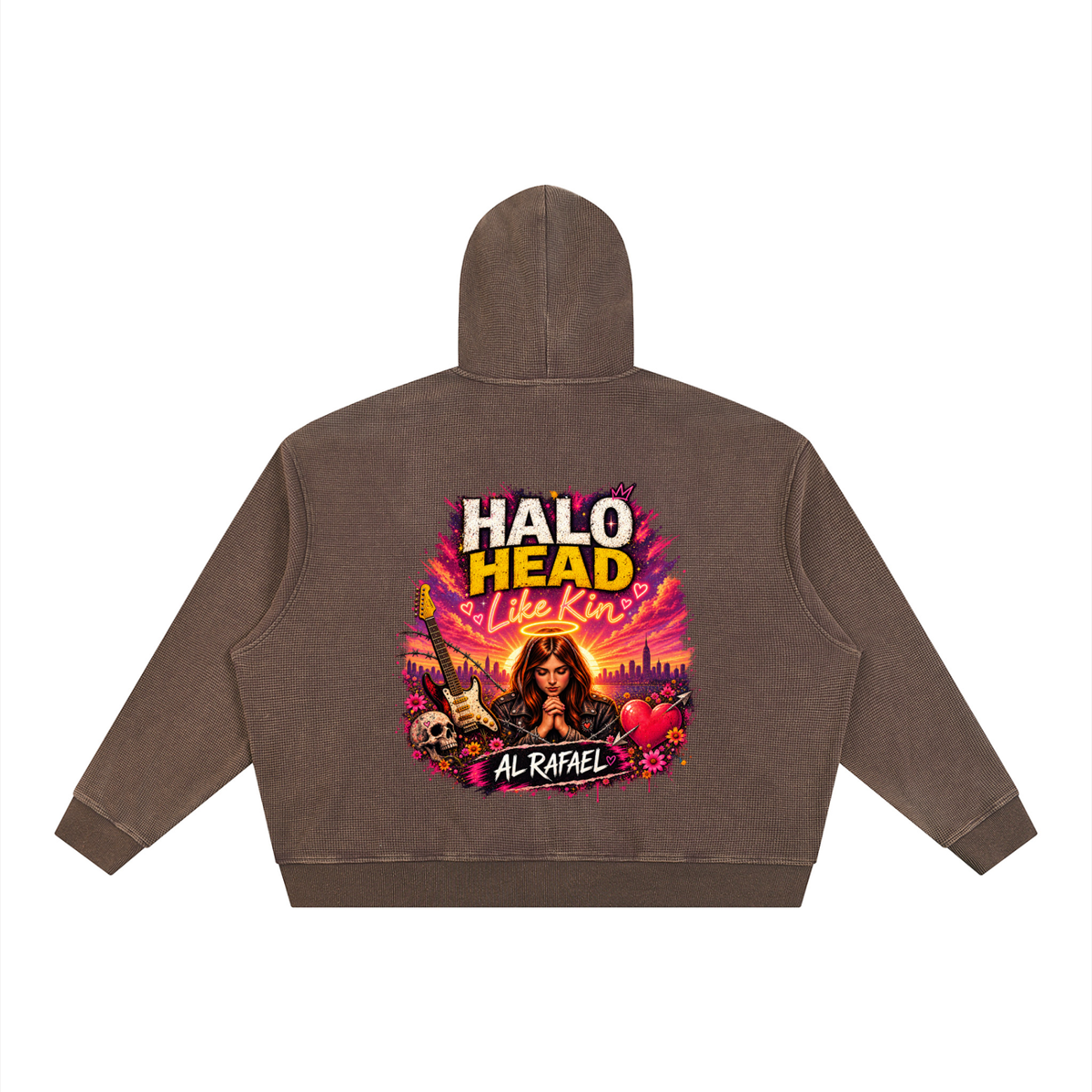 Unisex Vintage Wash Boxy Waffle Full Zip Hoodie