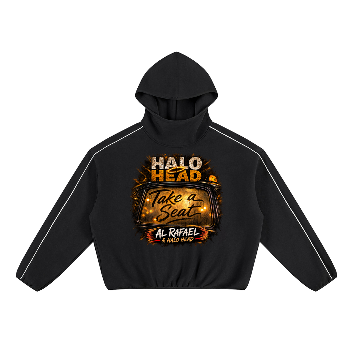 Take a Seat Unisex Boxy Piping Fleece Hoodie: AR Halo Head