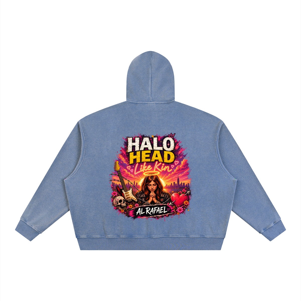 Unisex Vintage Wash Boxy Waffle Full Zip Hoodie