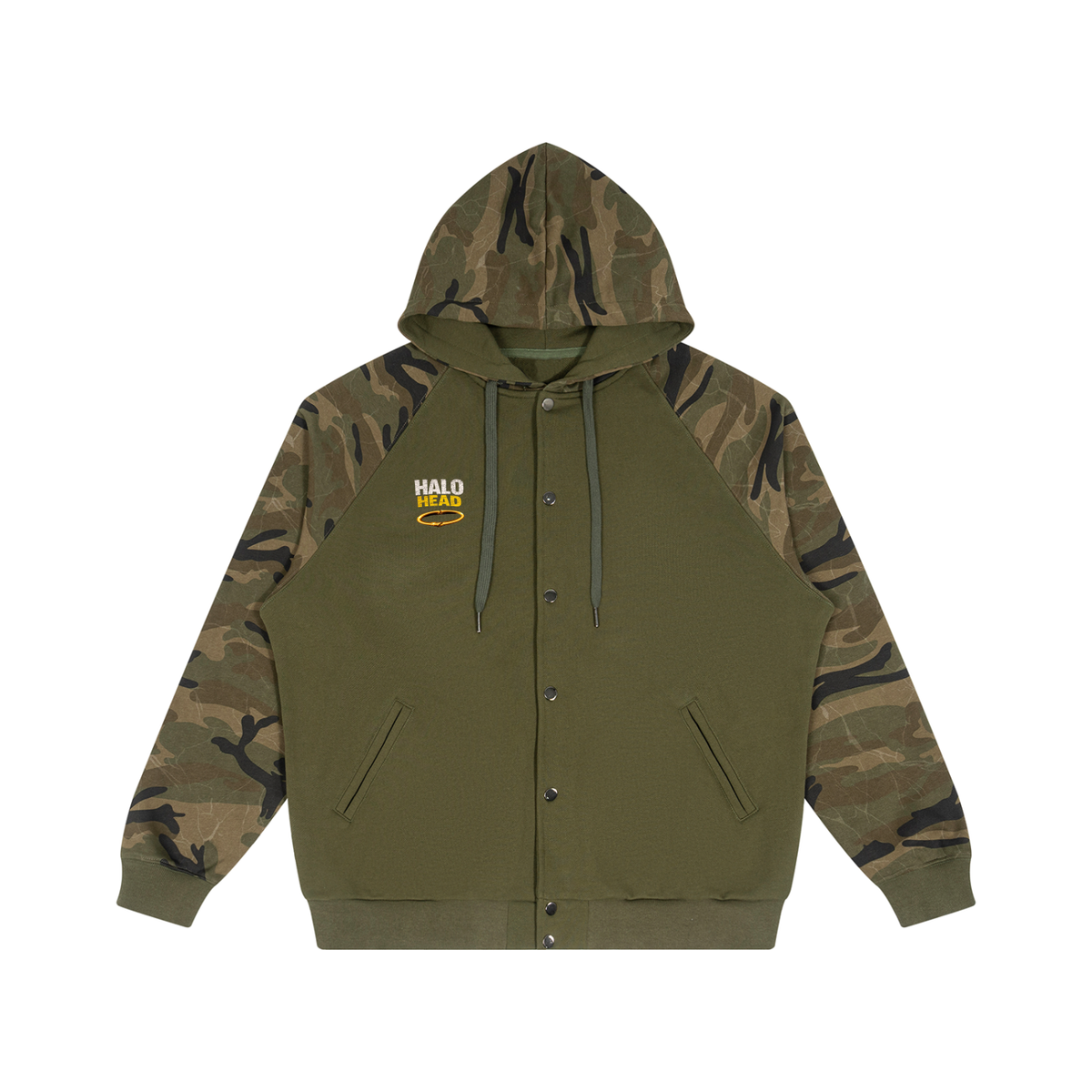Unisex Camo-Splice Raglan Zip Hoodie