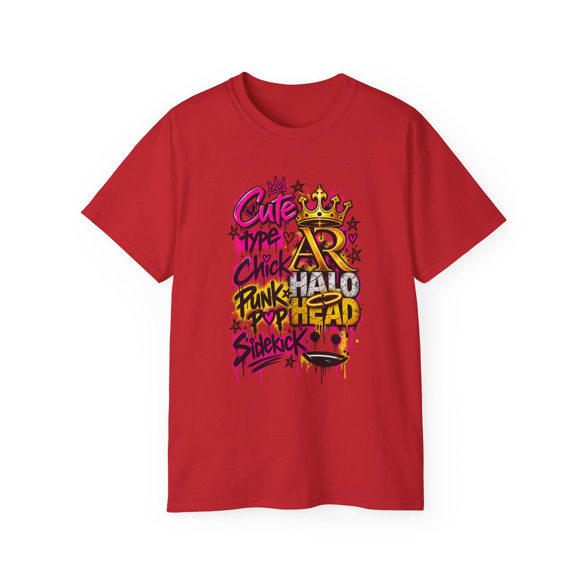 Graffiti Crown Street Tee — "Cute Chick Punk Halo Head" Graphic Shirt