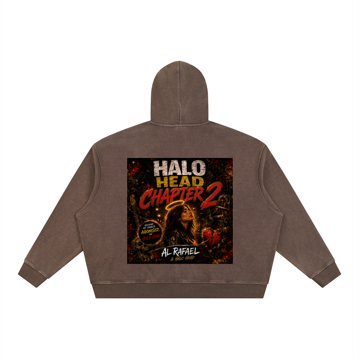 Unisex Vintage Wash Boxy Waffle Full Zip Hoodie