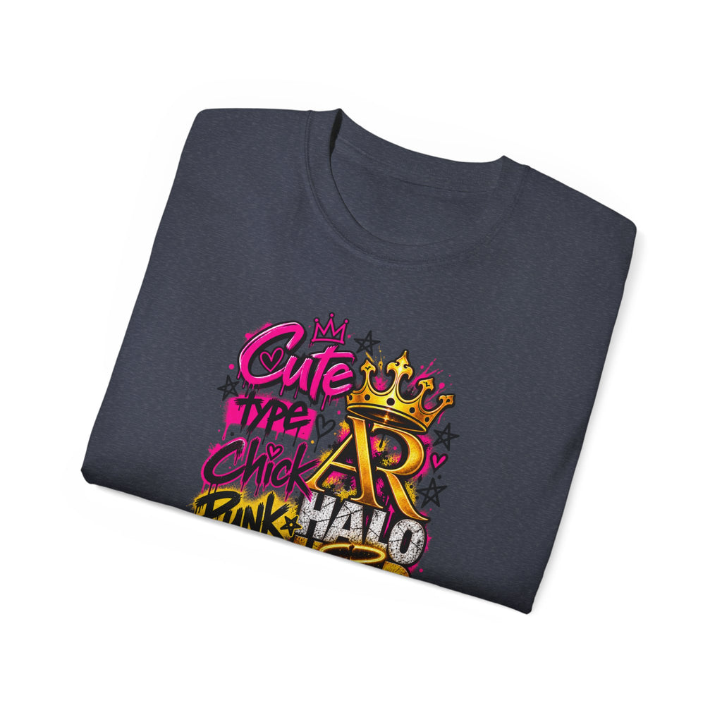 Graffiti Crown Street Tee — "Cute Chick Punk Halo Head" Graphic Shirt