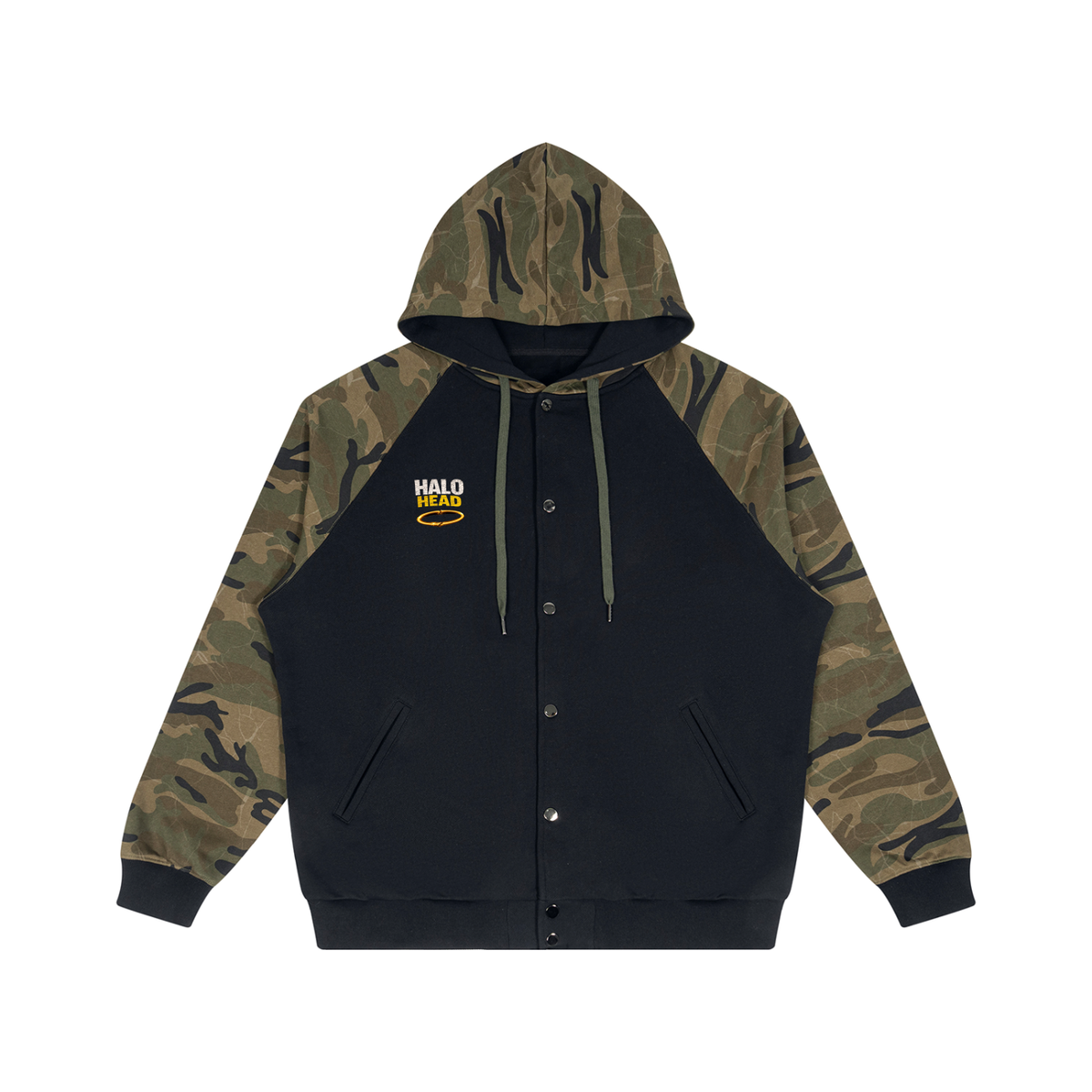 Unisex Camo-Splice Raglan Zip Hoodie