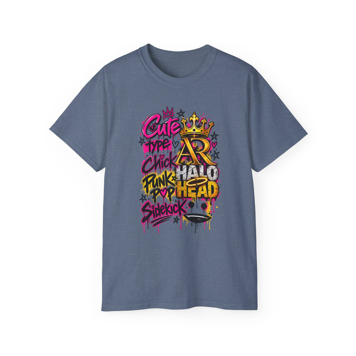 Graffiti Crown Street Tee — "Cute Chick Punk Halo Head" Graphic Shirt