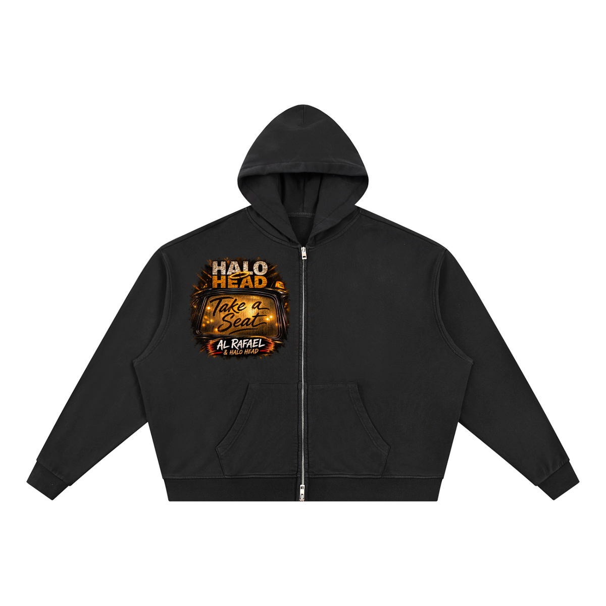 AR Halo Head Brand: Unisex Vintage Wash Full Zip Boxy Hoodie