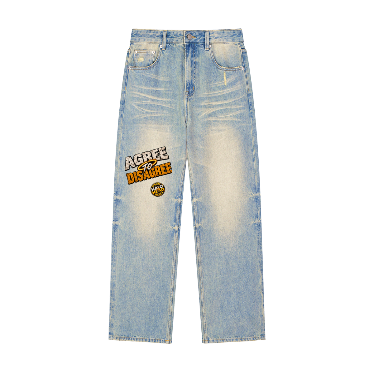 Agree to Disagree, Sun Fade Raw Hem Denim Jeans