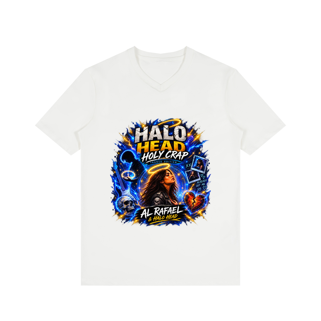 Halo Head Holy Crap: Men's Solid V-Neck T-Shirt