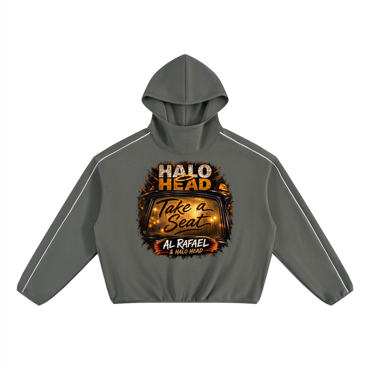 Take a Seat Unisex Boxy Piping Fleece Hoodie: AR Halo Head
