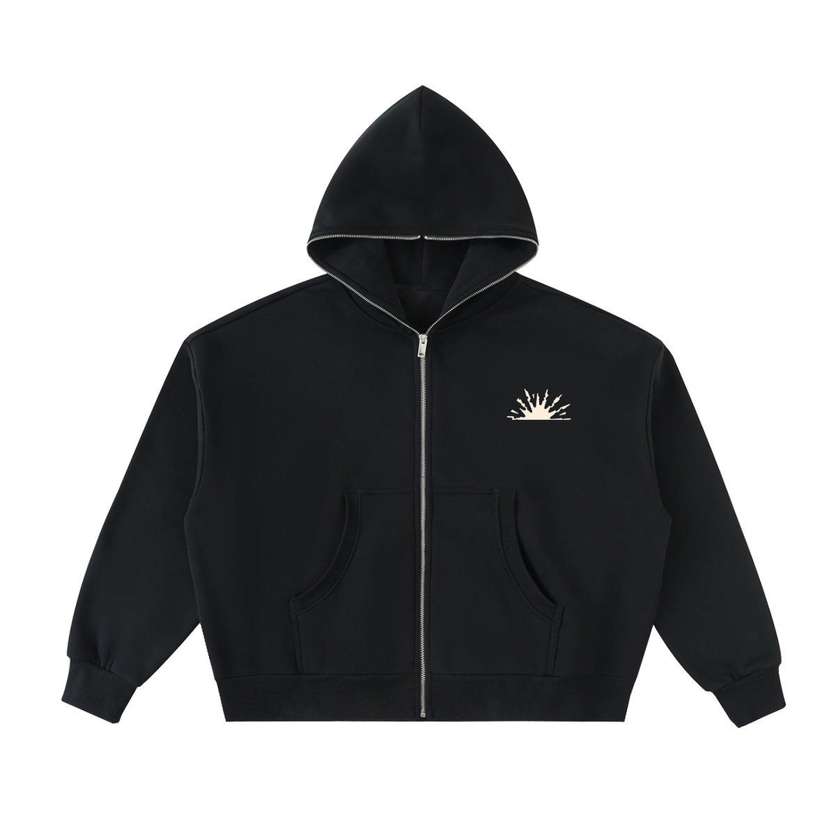 Fleeced Full-Zip Boxy Hoodie