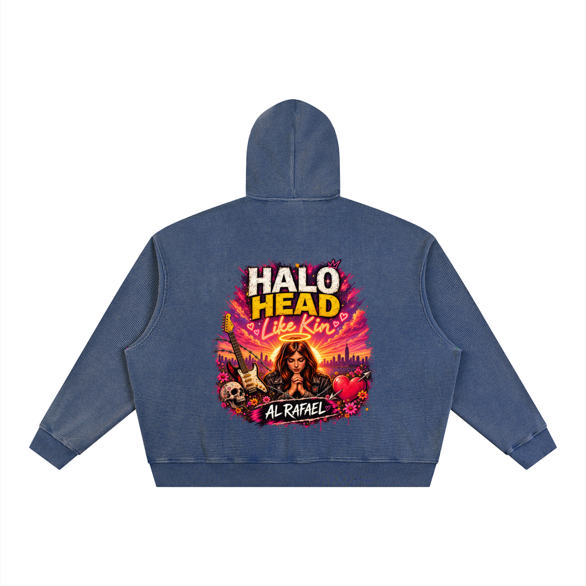 Unisex Vintage Wash Boxy Waffle Full Zip Hoodie