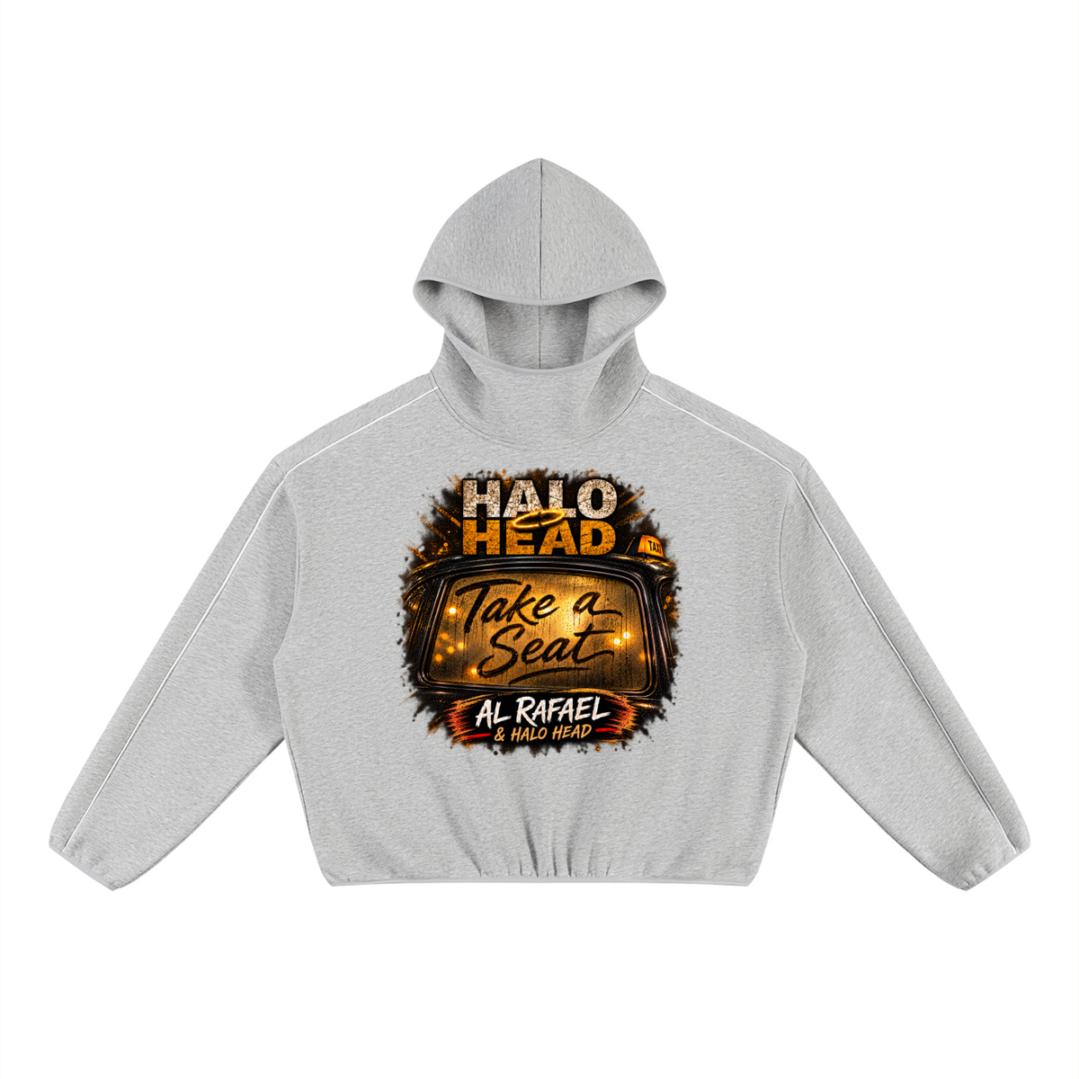 Take a Seat Unisex Boxy Piping Fleece Hoodie: AR Halo Head