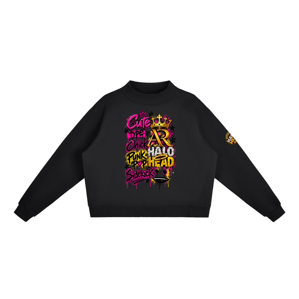 Punk-Pop Side Kick Fleece Mock-Neck Crew Sweatshirt
